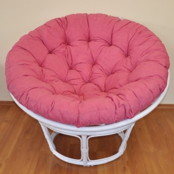 Ratanový PAPASAN 100 cm bílý polstr malinový melír - RATANOVÝ NÁBYTEK - Křesla - Papasany