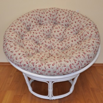 Ratanový PAPASAN 100 cm bílý polstr motiv růže - RATANOVÝ NÁBYTEK - Křesla - Papasany