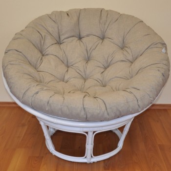 Ratanový PAPASAN 100 cm bílý polstr tmavě béžový melír - RATANOVÝ NÁBYTEK - Křesla - Papasany
