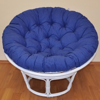 Ratanový PAPASAN 100 cm bílý polstr tmavě modrý melír - RATANOVÝ NÁBYTEK - Křesla - Papasany