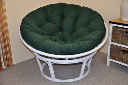 Ratanový PAPASAN 100 cm bílý polstr zelený dralon - RATANOVÝ NÁBYTEK - Křesla - Papasany
