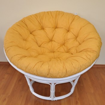 Ratanový PAPASAN 100 cm bílý polstr žlutý melír - RATANOVÝ NÁBYTEK - Křesla - Papasany