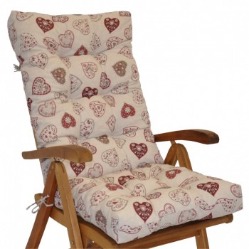 Polstr na TEAKOVÉ křeslo vysoké látka motiv červená srdce - DOPLŇKY - Polstry a polštáře - Polstry na ZAHRADNÍ křesla