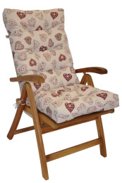 Polstr na TEAKOVÉ křeslo vysoké látka motiv červená srdce - DOPLŇKY - Polstry a polštáře - Polstry na ZAHRADNÍ křesla
