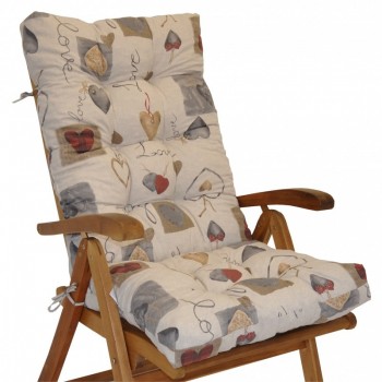 Polstr na TEAKOVÉ křeslo vysoké látka motiv srdce LOVE - DOPLŇKY - Polstry a polštáře - Polstry na ZAHRADNÍ křesla