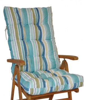Polstr na TEAKOVÉ křeslo vysoké látka modré pruhy - DOPLŇKY - Polstry a polštáře - Polstry na ZAHRADNÍ křesla