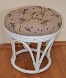 Ratanová taburetka VELKÁ bílá polstr levandule - RATANOVÝ NÁBYTEK - Židle a taburetky
