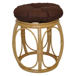 Ratanová taburetka ŠIROKÁ medová polstr hnědý kepr - RATANOVÝ NÁBYTEK - Židle a taburetky