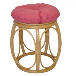 Ratanová taburetka ŠIROKÁ medová polstr malinový melír - RATANOVÝ NÁBYTEK - Židle a taburetky