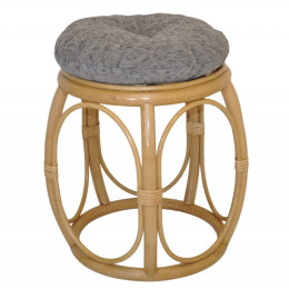 Ratanová taburetka ŠIROKÁ medová polstr matylda šedý - RATANOVÝ NÁBYTEK - Židle a taburetky