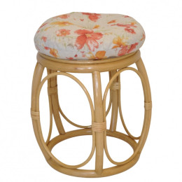 Ratanová taburetka ŠIROKÁ medová polstr motiv květiny - RATANOVÝ NÁBYTEK - Židle a taburetky
