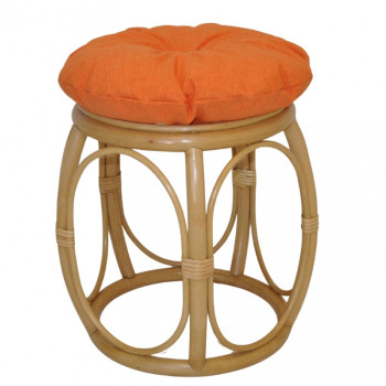 Ratanová taburetka ŠIROKÁ medová polstr oranžový melír - RATANOVÝ NÁBYTEK - Židle a taburetky - Taburety