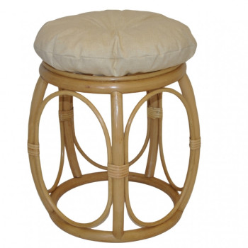 Ratanová taburetka ŠIROKÁ medová polstr světle béžový melír - RATANOVÝ NÁBYTEK - Židle a taburetky - Taburety