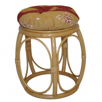 Ratanová taburetka ŠIROKÁ medová polstr vínový motiv - RATANOVÝ NÁBYTEK - Židle a taburetky - Taburety