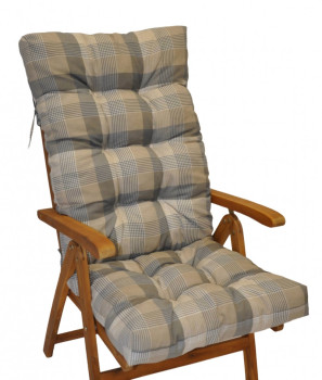 Polstr na TEAKOVÉ křeslo vysoké látka UNIKO šedá kostka - POLSTRY A POLŠTÁŘE - Polstry na ZAHRADNÍ KŘESLA