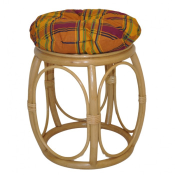 Ratanová taburetka ŠIROKÁ medová polstr okrový - RATANOVÝ NÁBYTEK - Židle a taburetky - Taburety