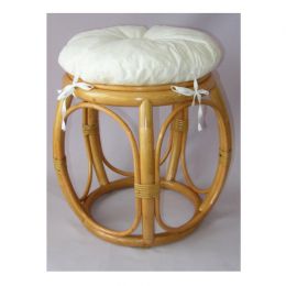 Ratanová taburetka ŠIROKÁ medová polstr bílý - RATANOVÝ NÁBYTEK - Židle a taburetky - Taburety