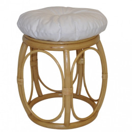 Ratanová taburetka ŠIROKÁ medová polstr bílý - RATANOVÝ NÁBYTEK - Židle a taburetky