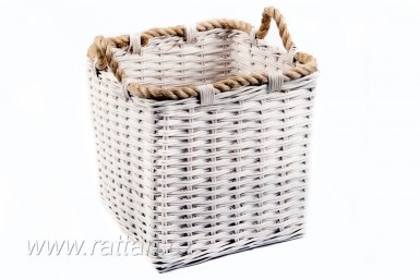 Ratanový koš BELLY hrana bílý velký - DOPLŇKY - Truhly a koše - Koše a košíky