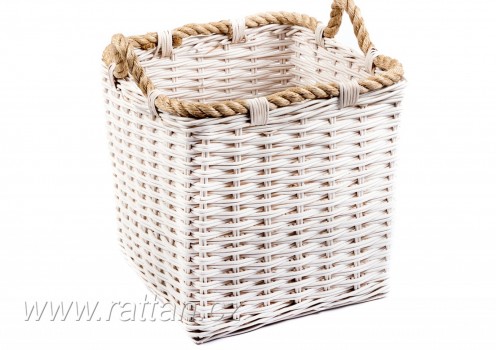 Ratanový koš BELLY hrana bílý velký - DOPLŇKY - Truhly a koše - Koše a košíky
