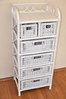 Ratanový PRÁDELNÍK 4+2 zásuvky bílý - RATANOVÝ NÁBYTEK - Komody - Prádelníky