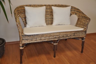 Ratanová lavice FABION wicker mix polstry bílé - RATANOVÝ NÁBYTEK - Sedací soupravy