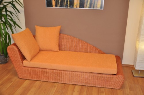 Ratanová odpočinková pohovka koňak pravá  polstr oranžový - RATANOVÝ NÁBYTEK - Sedací soupravy - Pohovky a sofa