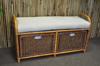 Ratanová taburetka DOUBLE se zásuvkami BROWN WASH - RATANOVÝ NÁBYTEK - Židle a taburetky