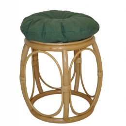 Ratanová taburetka ŠIROKÁ medová polstr tmavě zelený melír - RATANOVÝ NÁBYTEK - Židle a taburetky