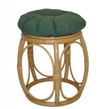Ratanová taburetka ŠIROKÁ medová polstr tmavě zelený melír - RATANOVÝ NÁBYTEK - Židle a taburetky - Taburety