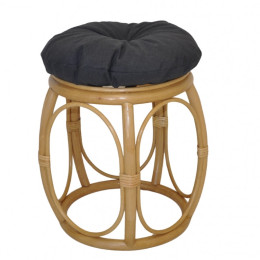 Ratanová taburetka ŠIROKÁ medová polstr tmavě šedý melír - RATANOVÝ NÁBYTEK - Židle a taburetky