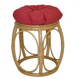 Ratanová taburetka ŠIROKÁ medová polstr vínový melír - RATANOVÝ NÁBYTEK - Židle a taburetky