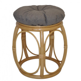 Ratanová taburetka ŠIROKÁ medová polstr šedý melír - RATANOVÝ NÁBYTEK - Židle a taburetky