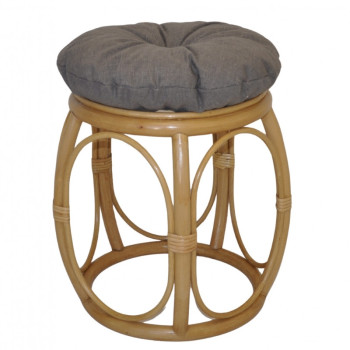 Ratanová taburetka ŠIROKÁ medová polstr šedý melír - RATANOVÝ NÁBYTEK - Židle a taburetky - Taburety