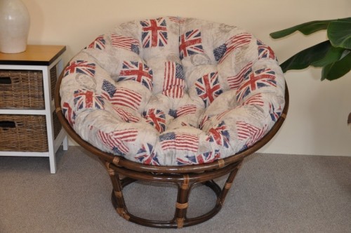 Ratanový PAPASAN 110 cm hnědý polstr motiv vlajky - RATANOVÝ NÁBYTEK - Křesla - Papasany