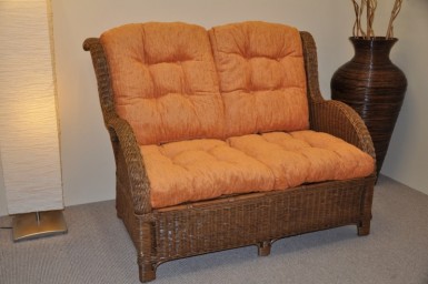 Ratanová pohovka BORNEO brown wash polstry oranžové - RATANOVÝ NÁBYTEK - Sedací soupravy