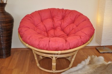 Ratanový PAPASAN 110 cm medový polstr vínový melír - RATANOVÝ NÁBYTEK - Křesla - Papasany