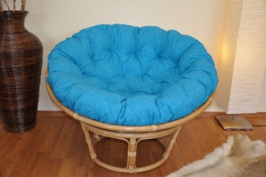 Ratanový PAPASAN 115 cm medový polstr tyrkysový melír - RATANOVÝ NÁBYTEK - Křesla