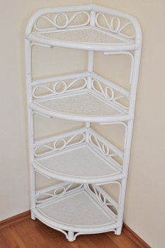 Ratanová police ROHOVÁ 4 patra bílá - RATANOVÝ NÁBYTEK - Stojany a police - Police a regály