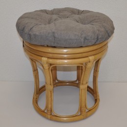 Ratanová taburetka VELKÁ medová polstr šedý melír - RATANOVÝ NÁBYTEK - Židle a taburetky