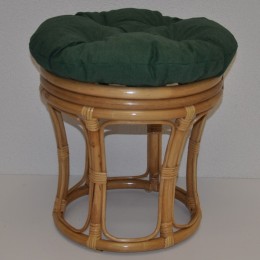 Ratanová taburetka VELKÁ medová polstr tmavě zelený melír - RATANOVÝ NÁBYTEK - Židle a taburetky