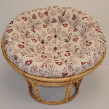 Ratanový PAPASAN 110 cm medový polstr červená srdce - RATANOVÝ NÁBYTEK - Křesla - Papasany