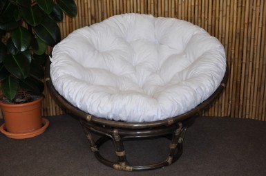 Ratanový PAPASAN 100 cm hnědý bílý polstr - RATANOVÝ NÁBYTEK - Křesla