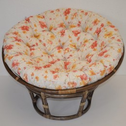 Ratanový PAPASAN 100 cm hnědý polstr motiv květiny - RATANOVÝ NÁBYTEK - Křesla